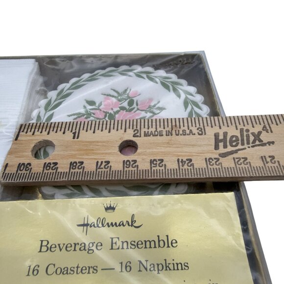 Vtg Hallmark Beverage Ensemble Coasters & Napkins Set Pink Rose Floral NIB - Picture 7 of 10